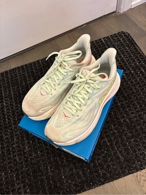 Hoka One One Women's Mint Green Athletic Running Shoes with Coral Accents